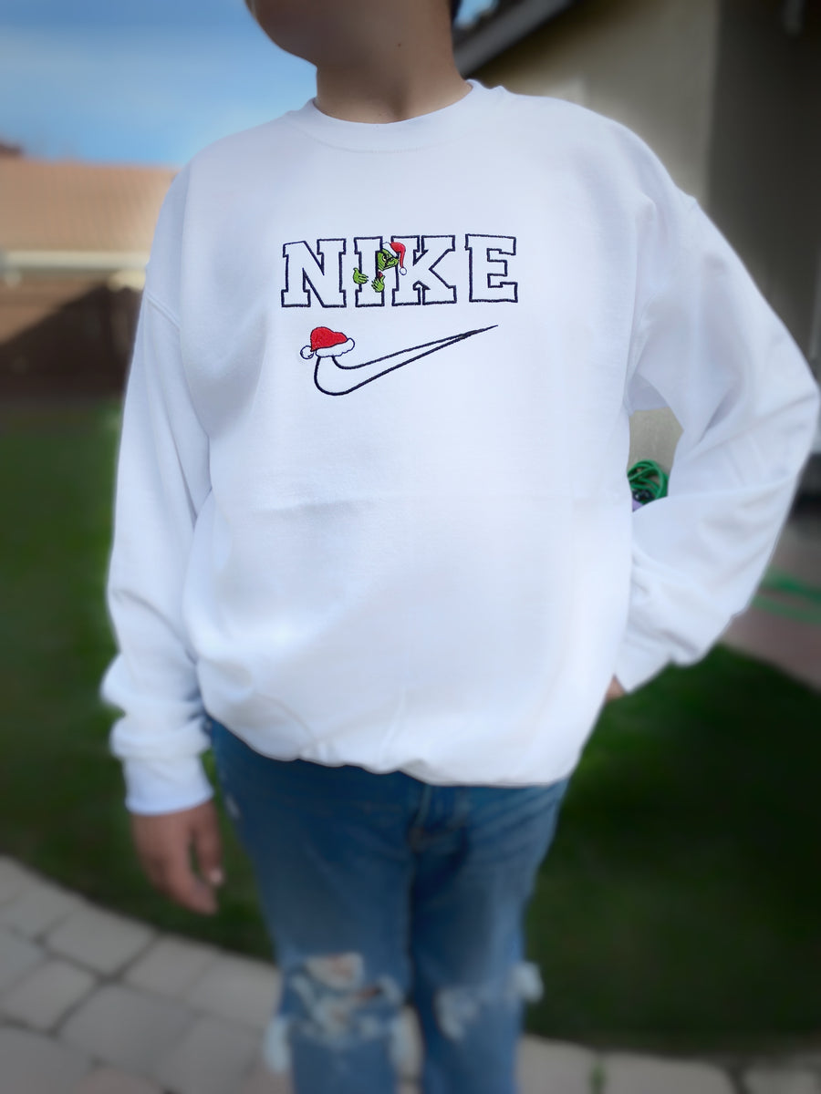 Grinch Nike Inspired Christmas Embroideried Sweatshirt